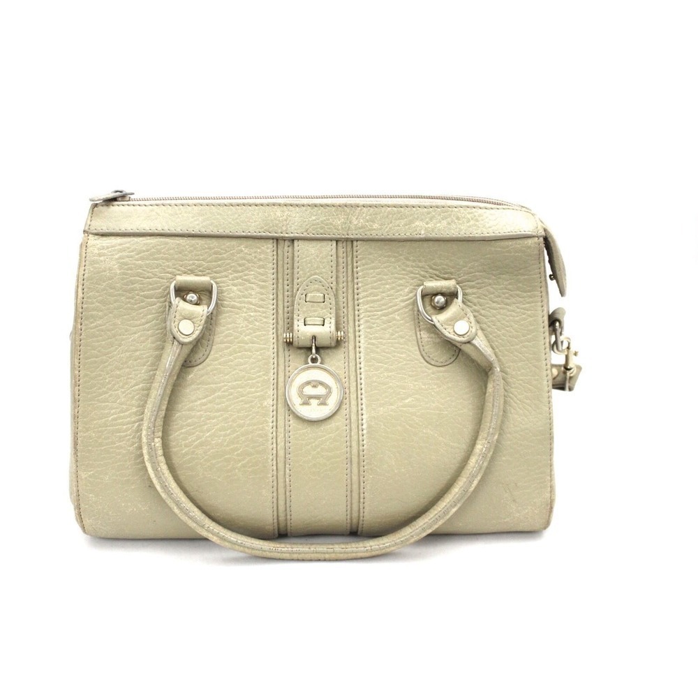 VTG Etienne Aigner Textured Bone Leather Satchel Bag Purse Shoulder A Logo Tag